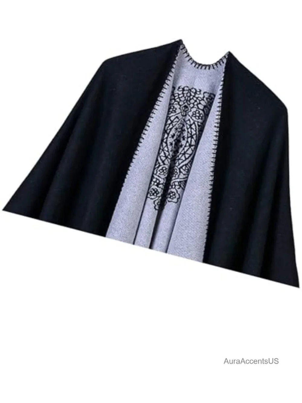 Womens Poncho Shawl Wrap Open Front Cape Soft Acrylic Wool Reversible